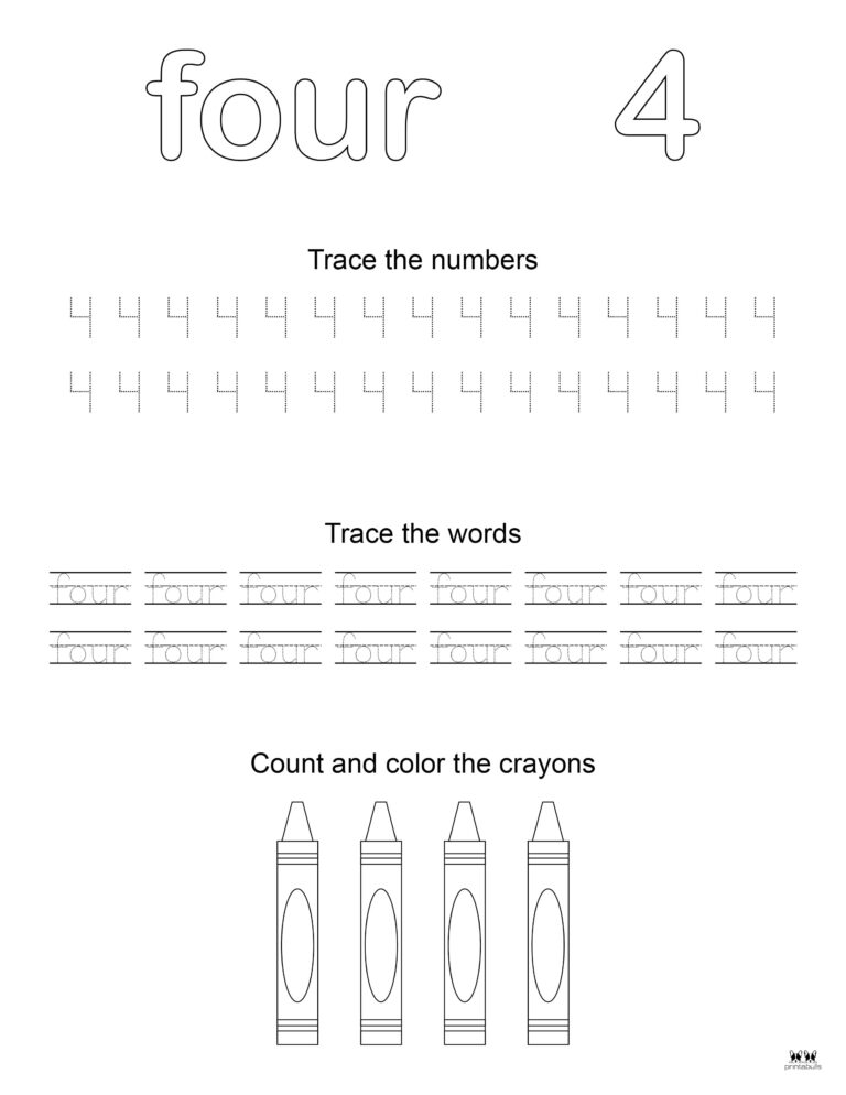 Number 4 Tracing Worksheets - 15 FREE Pages | Printabulls