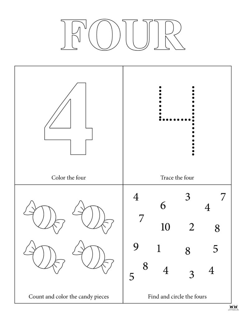 Number 4 Tracing Worksheets Number 4 Tracing Worksheets