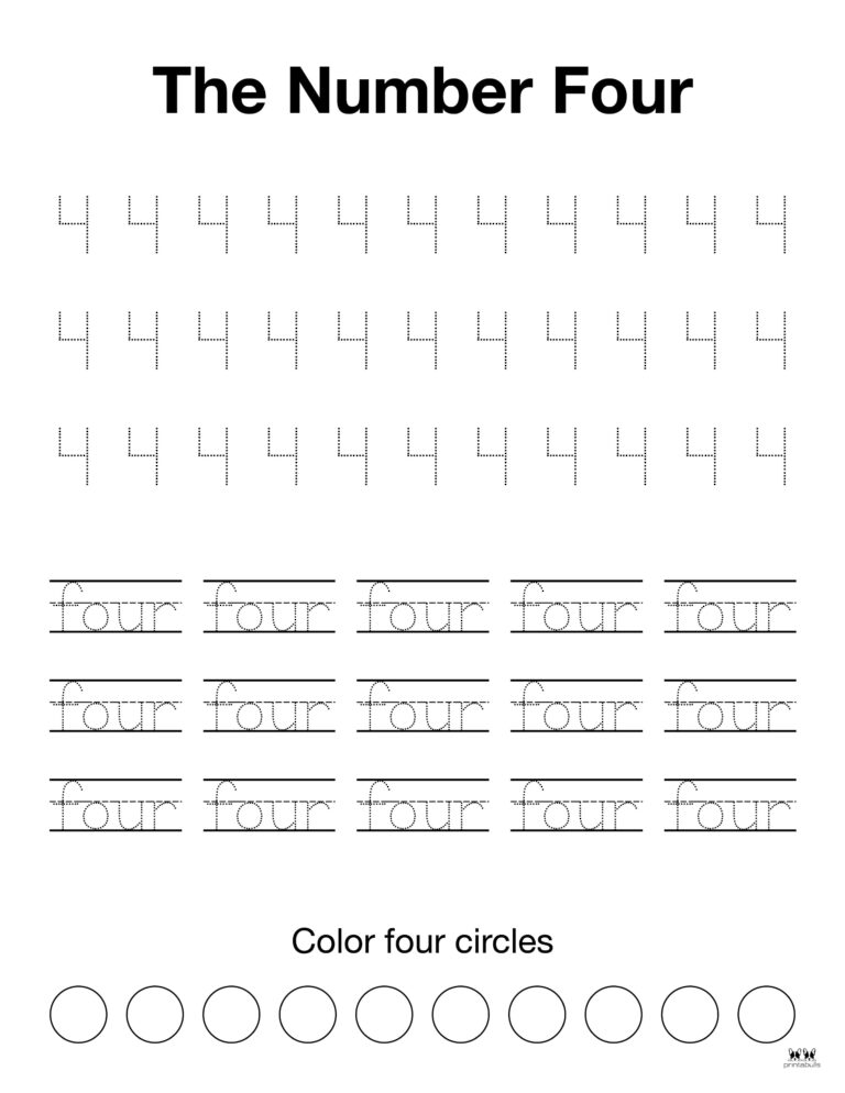 Number 4 Tracing Worksheets - 15 FREE Pages | Printabulls