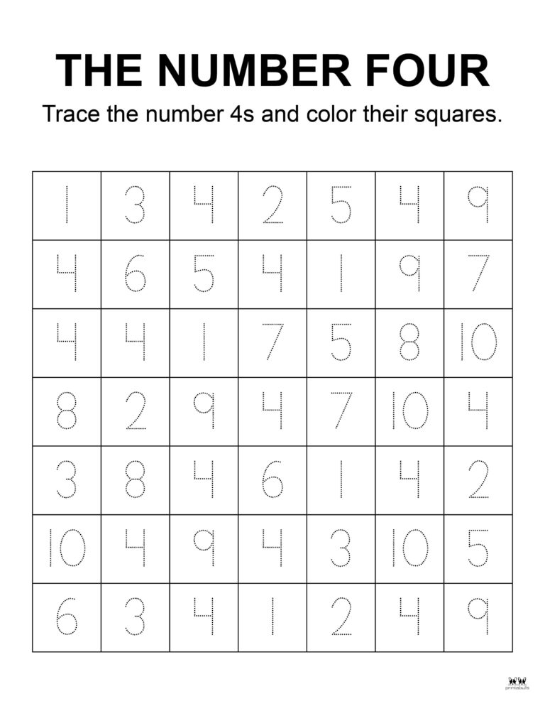 Number 4 Tracing Worksheets - 15 FREE Pages | Printabulls