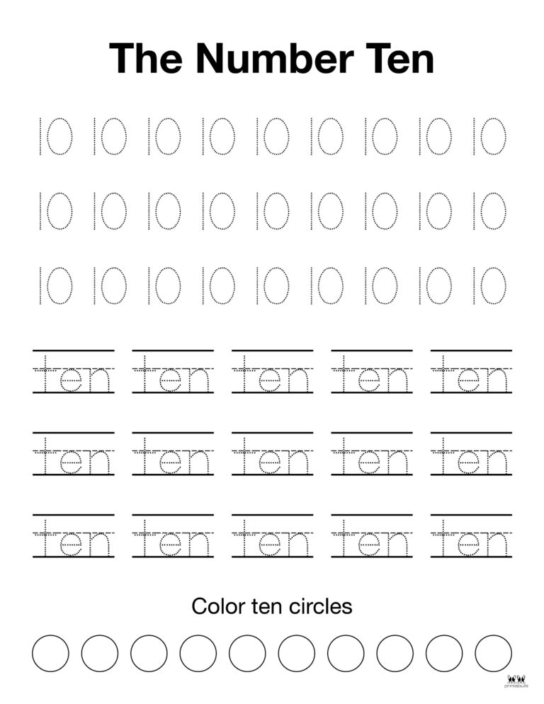 Number 10 Tracing Worksheets 15 FREE Pages Printabulls