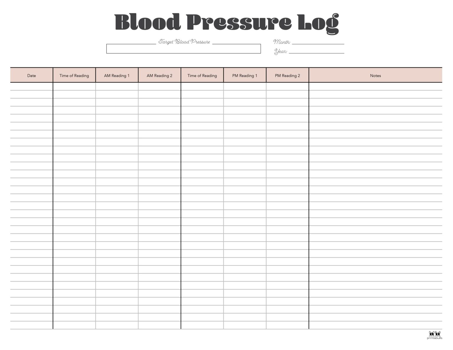 Blood Pressure Logs - 25 FREE Printables | Printabulls