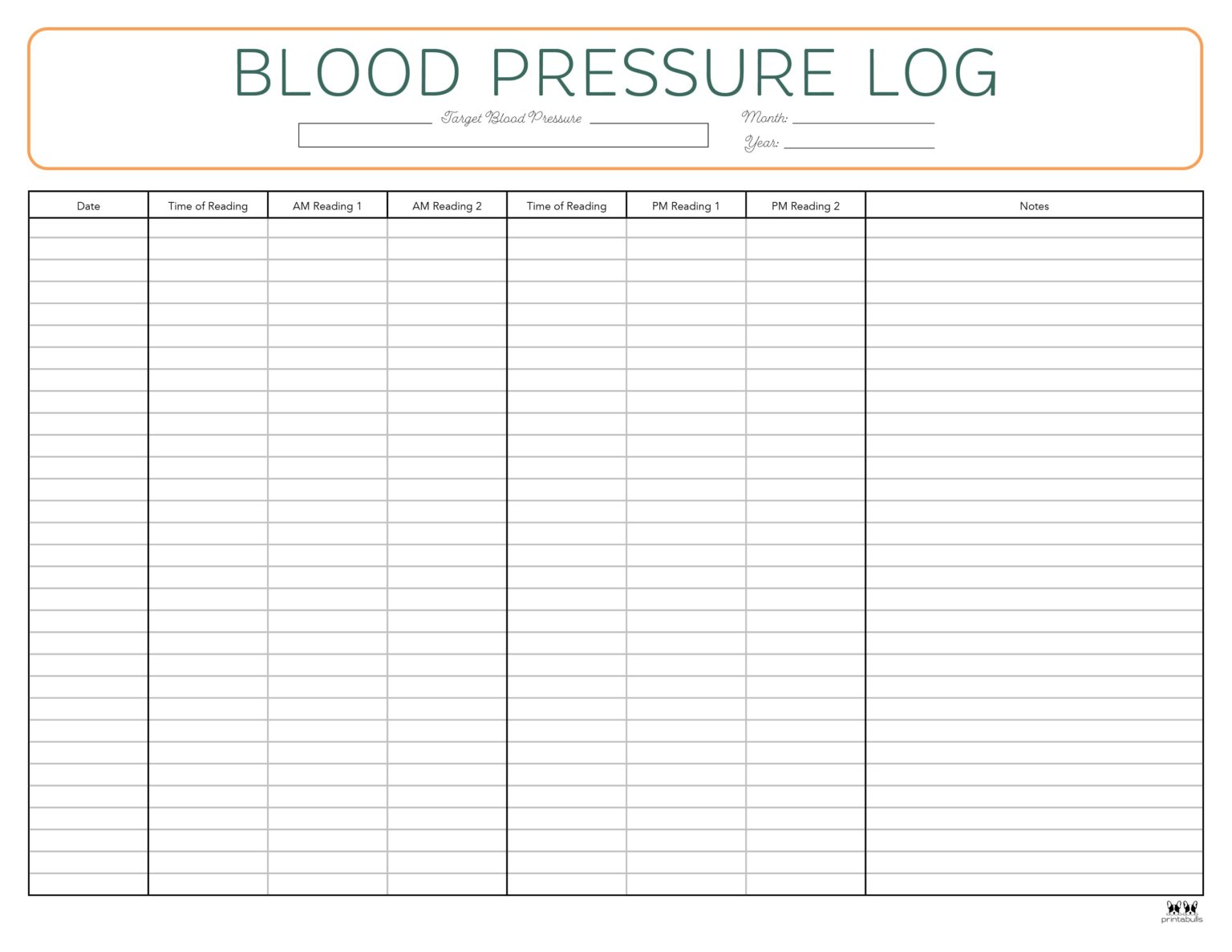 Blood Pressure Logs - 25 FREE Printables | Printabulls