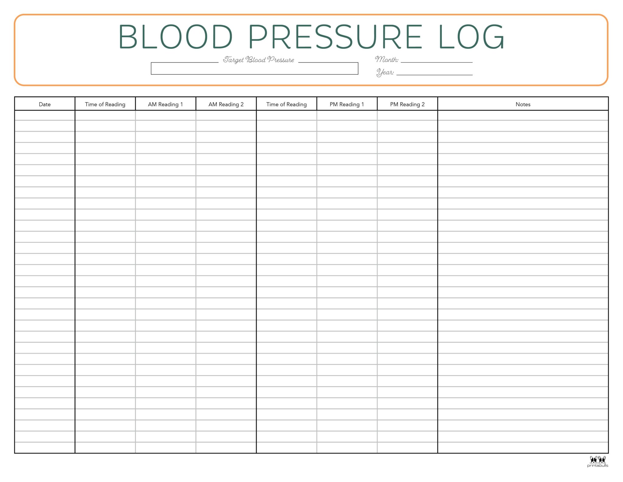 Blood Pressure Logs 25 FREE Printables Printabulls