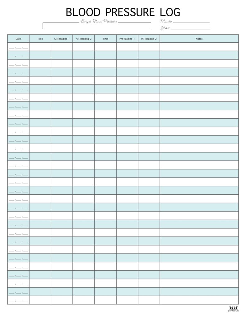 Blood Pressure Logs - 25 FREE Printables | Printabulls