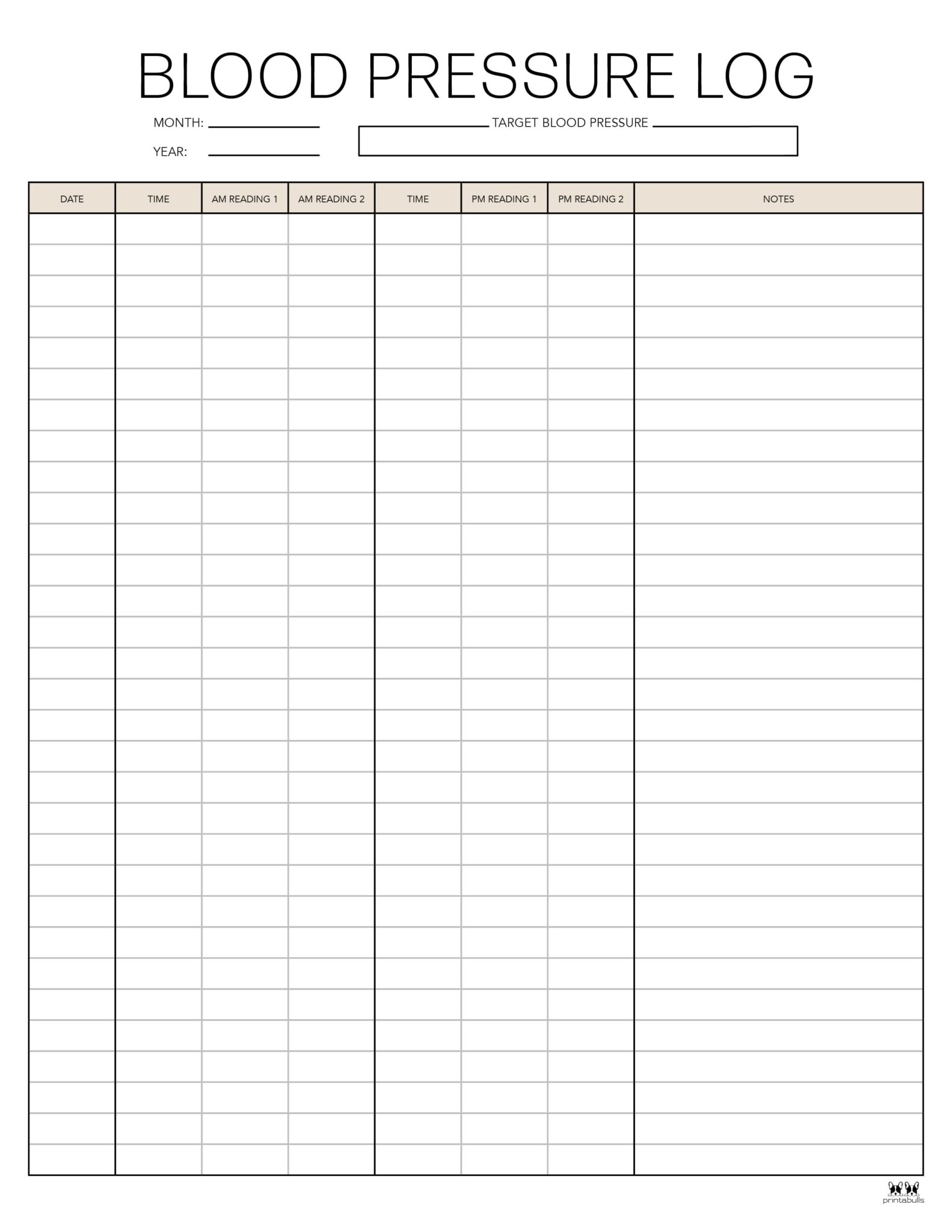 Blood Pressure Logs - 25 FREE Printables | Printabulls