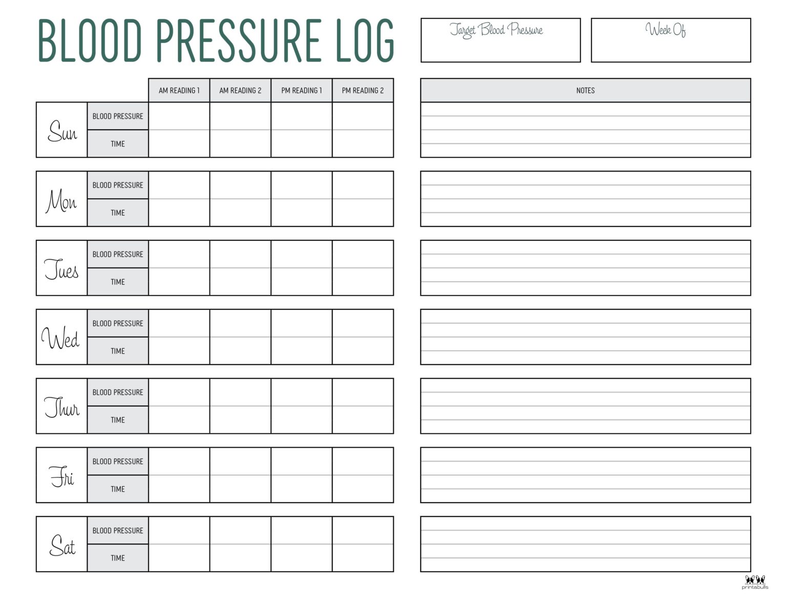 Blood Pressure Logs - 25 FREE Printables | Printabulls