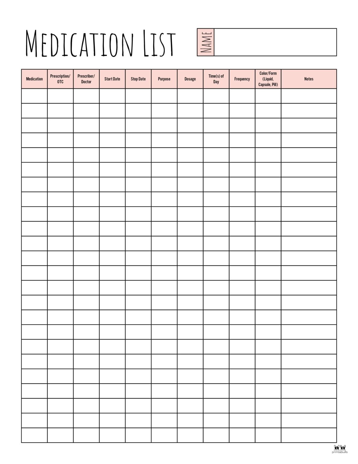 Medication List Templates 25 FREE Printables Printabulls Medication List Templates 25 FREE Printables Printabulls