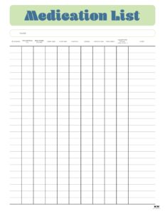 Medication List Templates - 25 FREE Printables | Printabulls