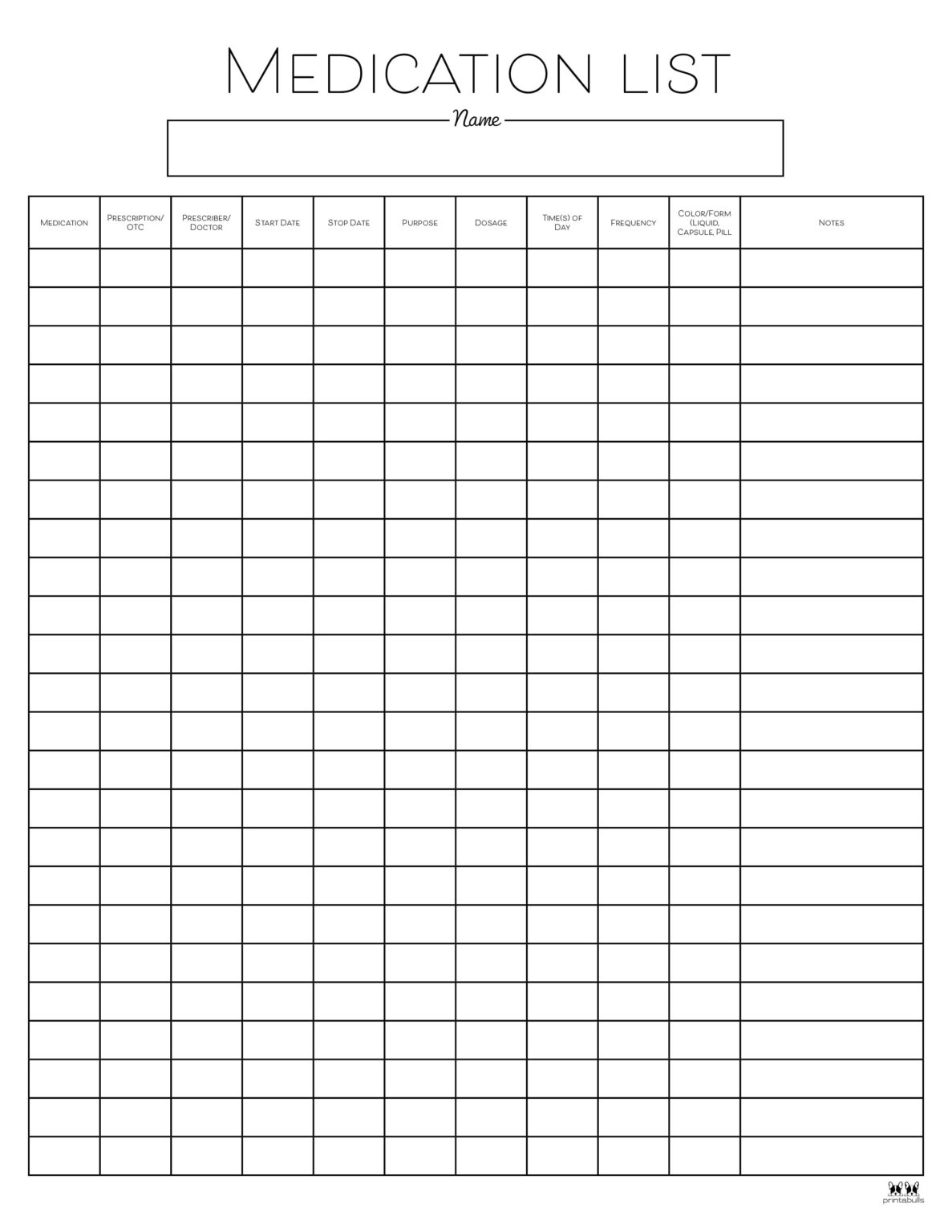 Medication List Templates 25 FREE Printables Printabulls