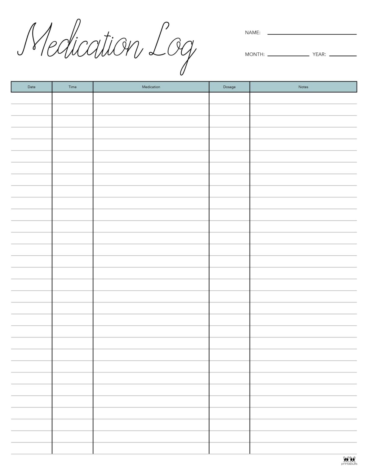 Medication logs 25 free printables printabulls