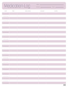 Medication Logs - 25 FREE Printables | Printabulls