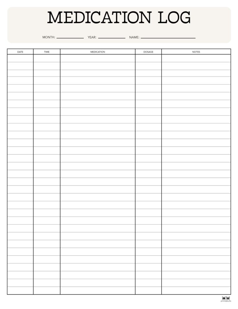 Medication logs 25 free printables printabulls