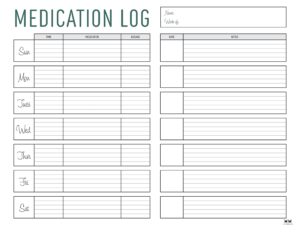 Medication Logs - 25 FREE Printables | Printabulls