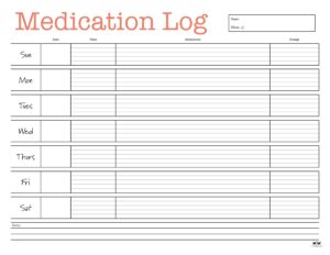 Medication Logs - 25 FREE Printables | Printabulls