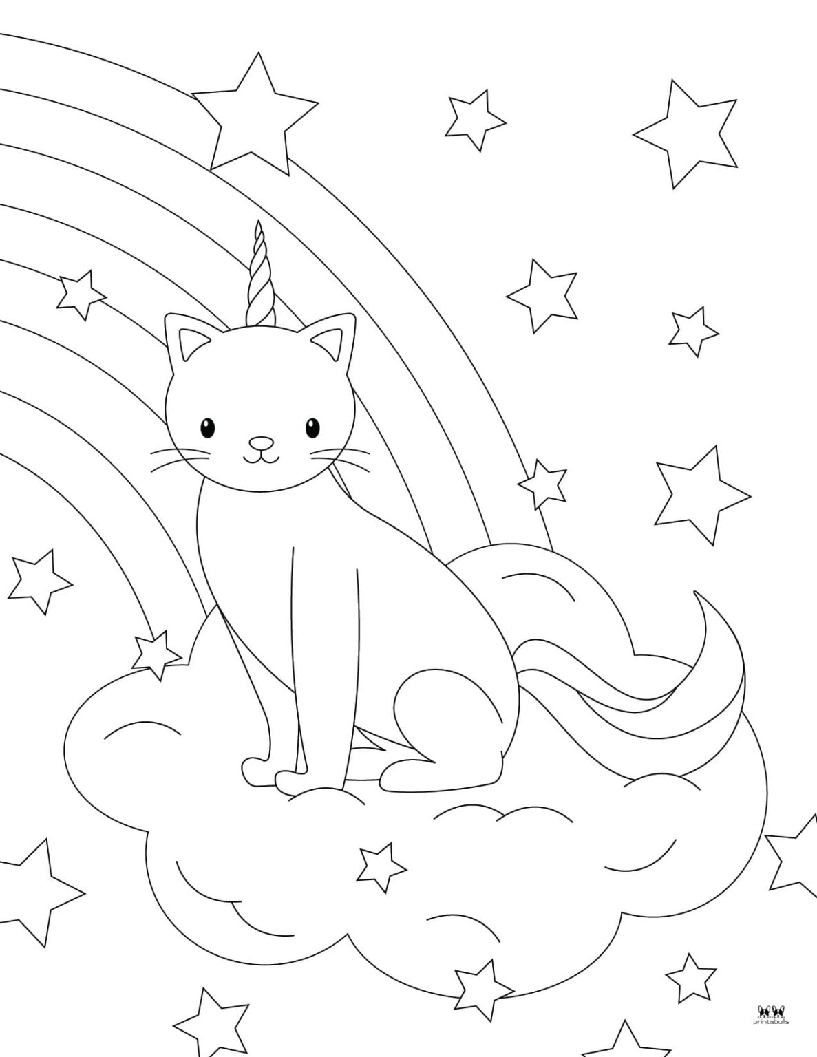 Unicorn Cat (Caticorn) Coloring Pages - 50 Pages | Printabulls