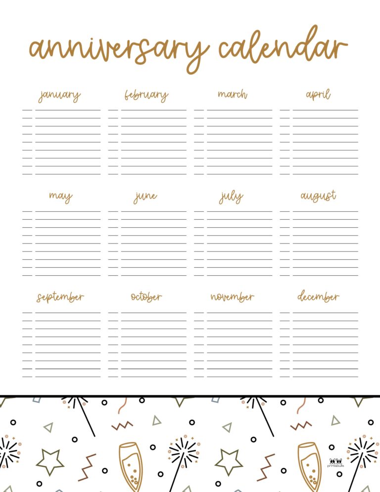 Free Printable Birthday And Anniversary Calendar 