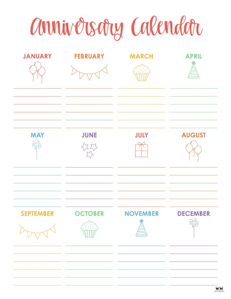 Anniversary Calendars 8 FREE Printables Printabulls