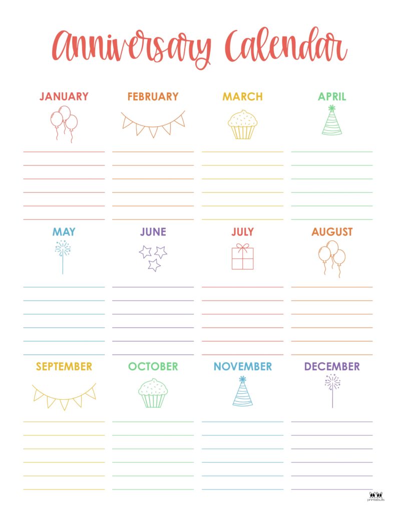 Anniversary Calendars - 8 FREE Printables | Printabulls Anniversary Calendars - 8 FREE Printables | Printabulls