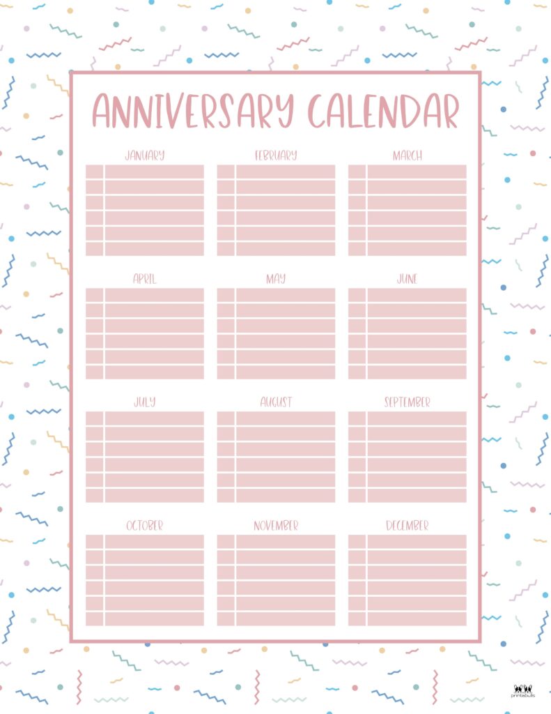 Anniversary Calendars 8 FREE Printables Printabulls