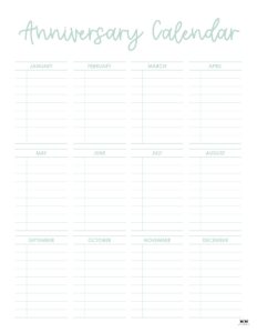 Anniversary Calendars - 8 FREE Printables | Printabulls