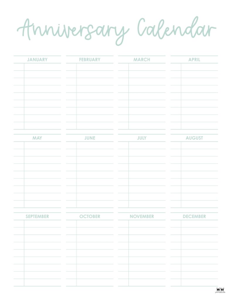 Anniversary Calendars - 8 FREE Printables | Printabulls Anniversary Calendars - 8 FREE Printables | Printabulls