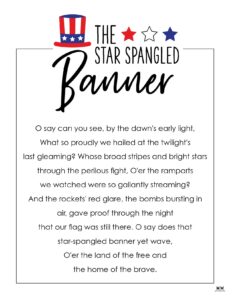 Star Spangled Banner Lyrics 10 FREE Printables Printabulls Star Spangled Banner Lyrics 10 FREE Printables Printabulls