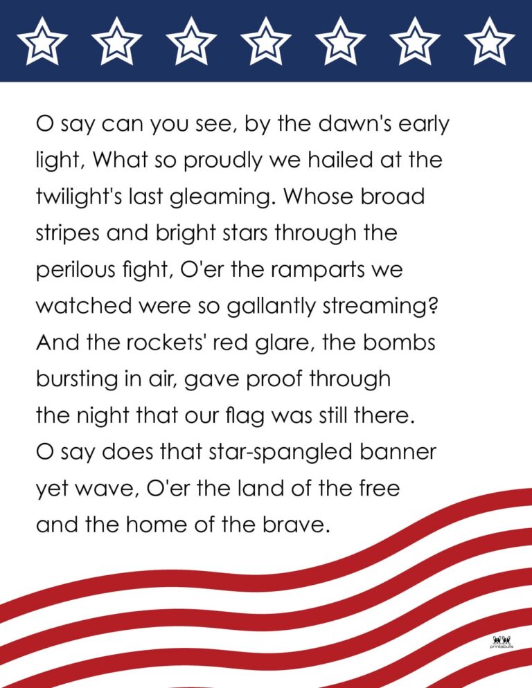 Star Spangled Banner Lyrics 10 FREE Printables Printabulls