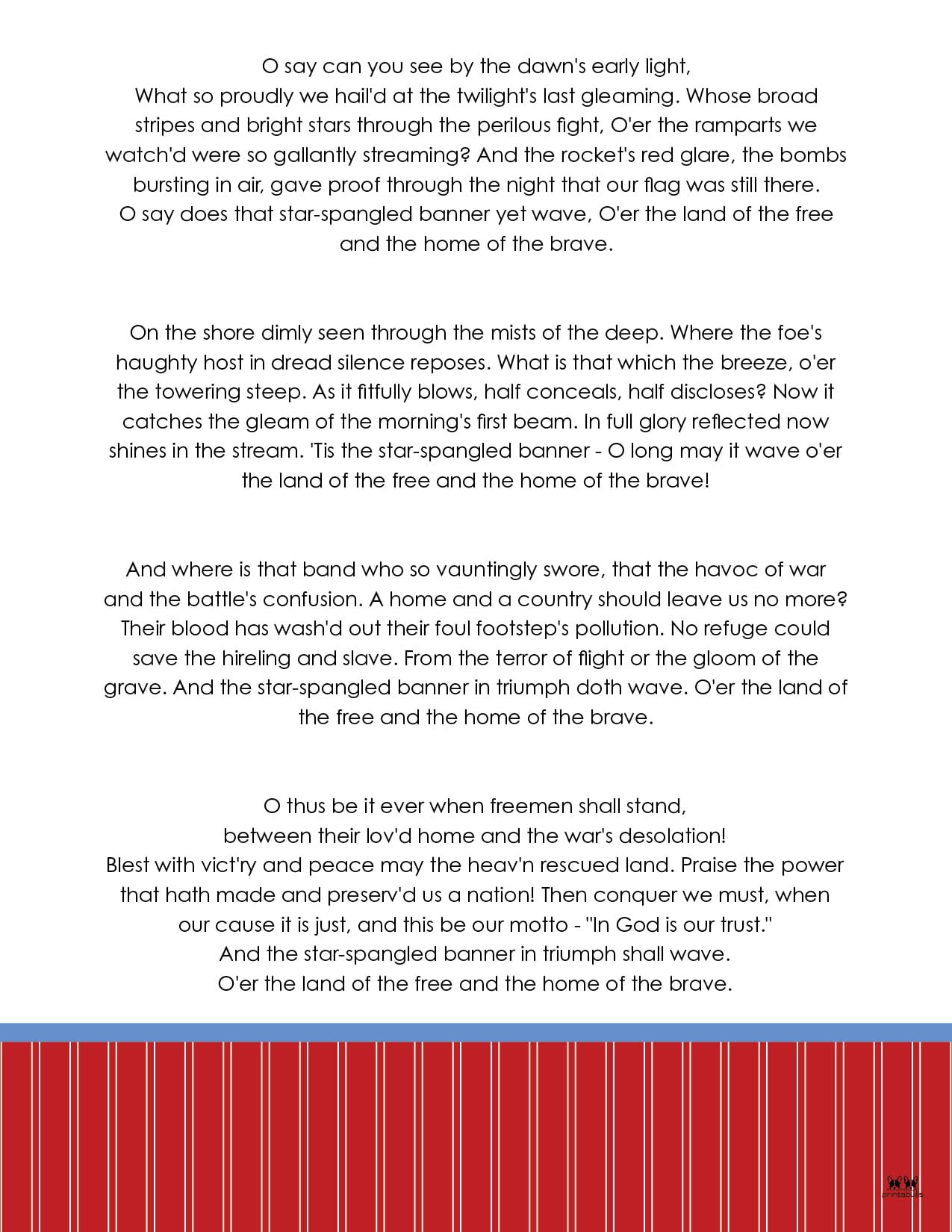 Star Spangled Banner Lyrics 10 FREE Printables PrintaBulk