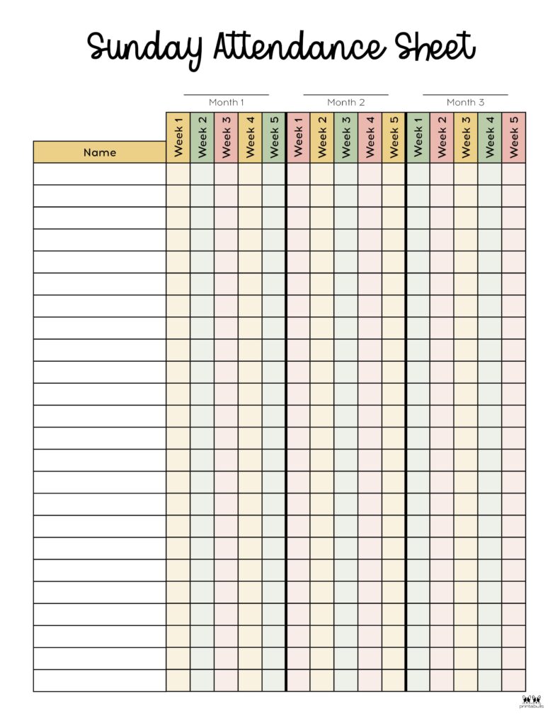 Printable Sunday School Attendance Sheet-3