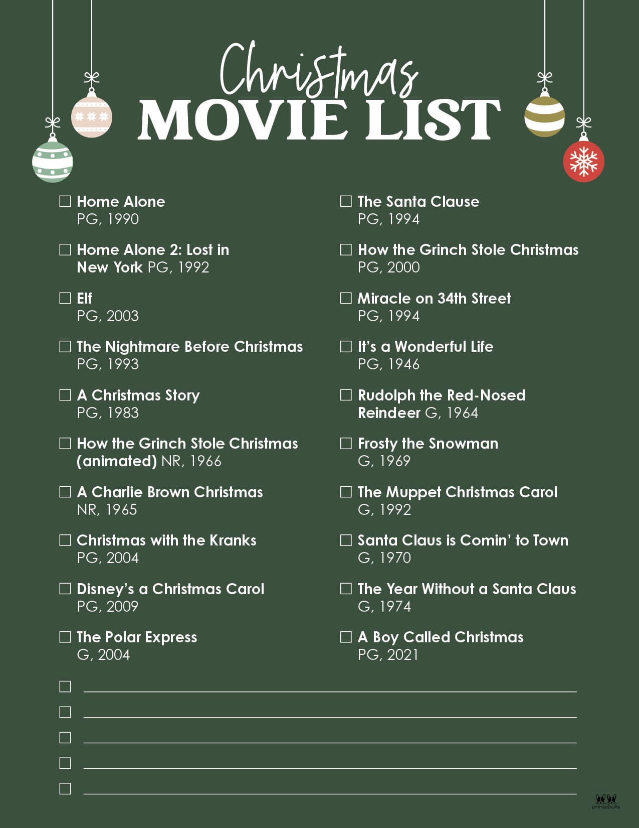 Christmas Movie Lists Printabulls - Printable Christmas Movie List 4 