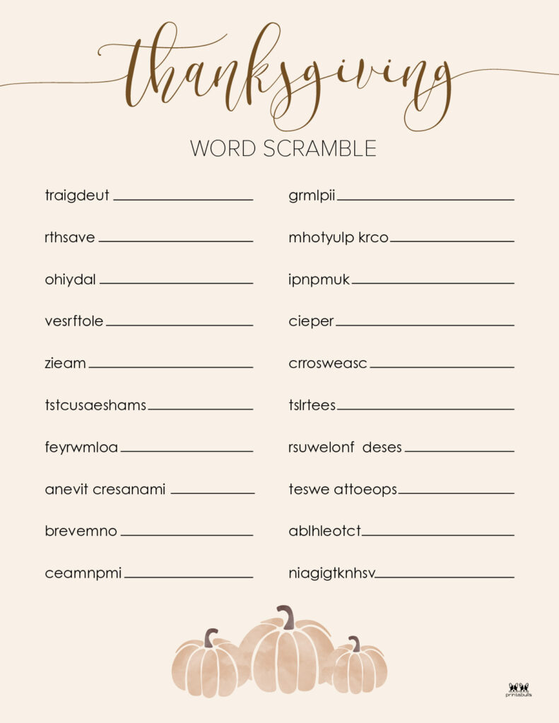 Printable Thanksgiving Word Scramble-Page 7-2