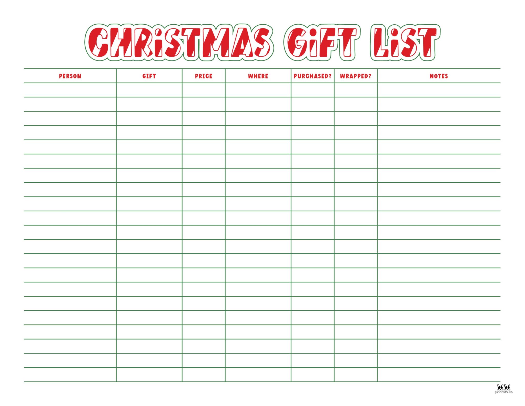 Christmas Gift List Templates 20 FREE Pages Printabulls