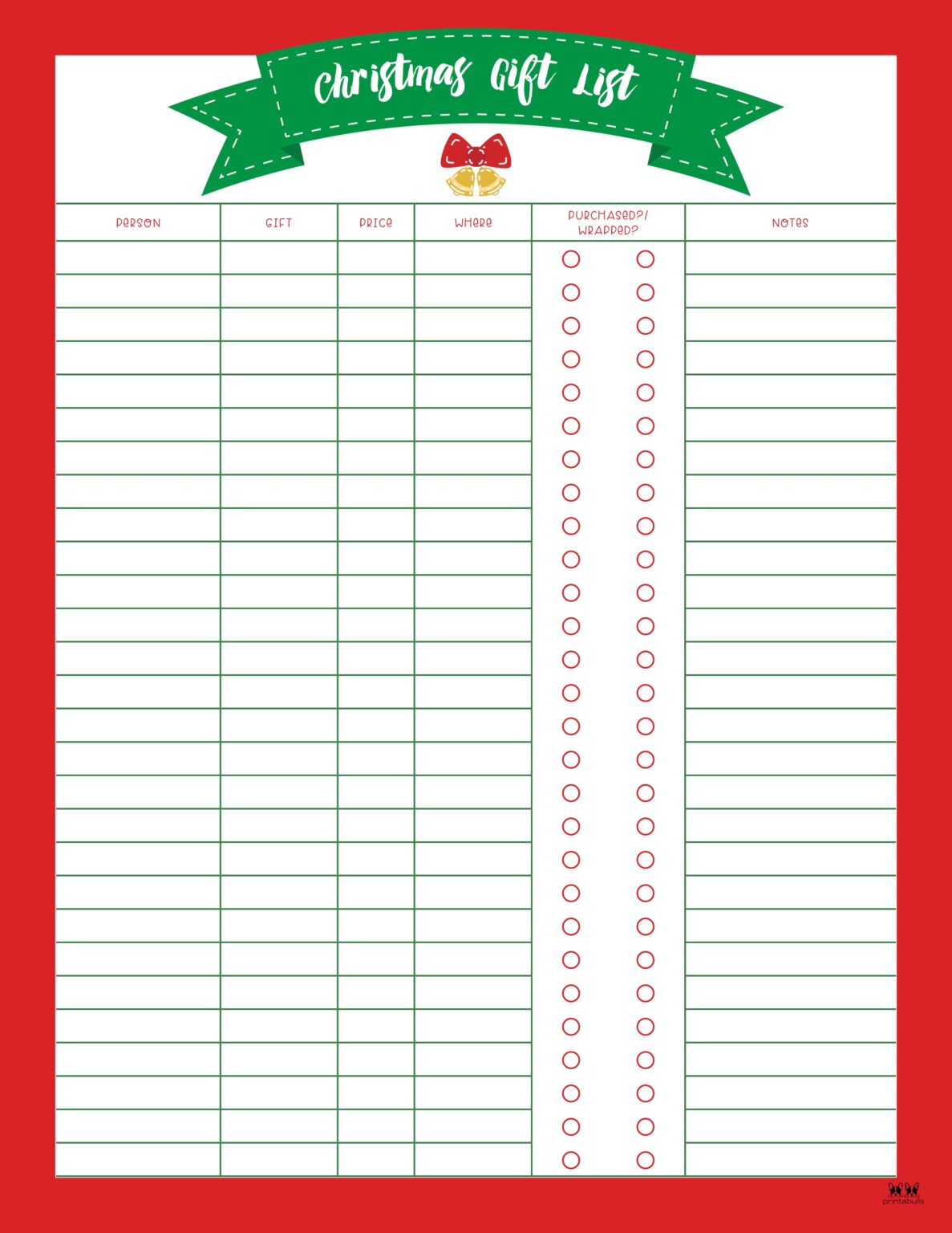 Christmas Gift List Templates - 20 FREE Pages | Printabulls