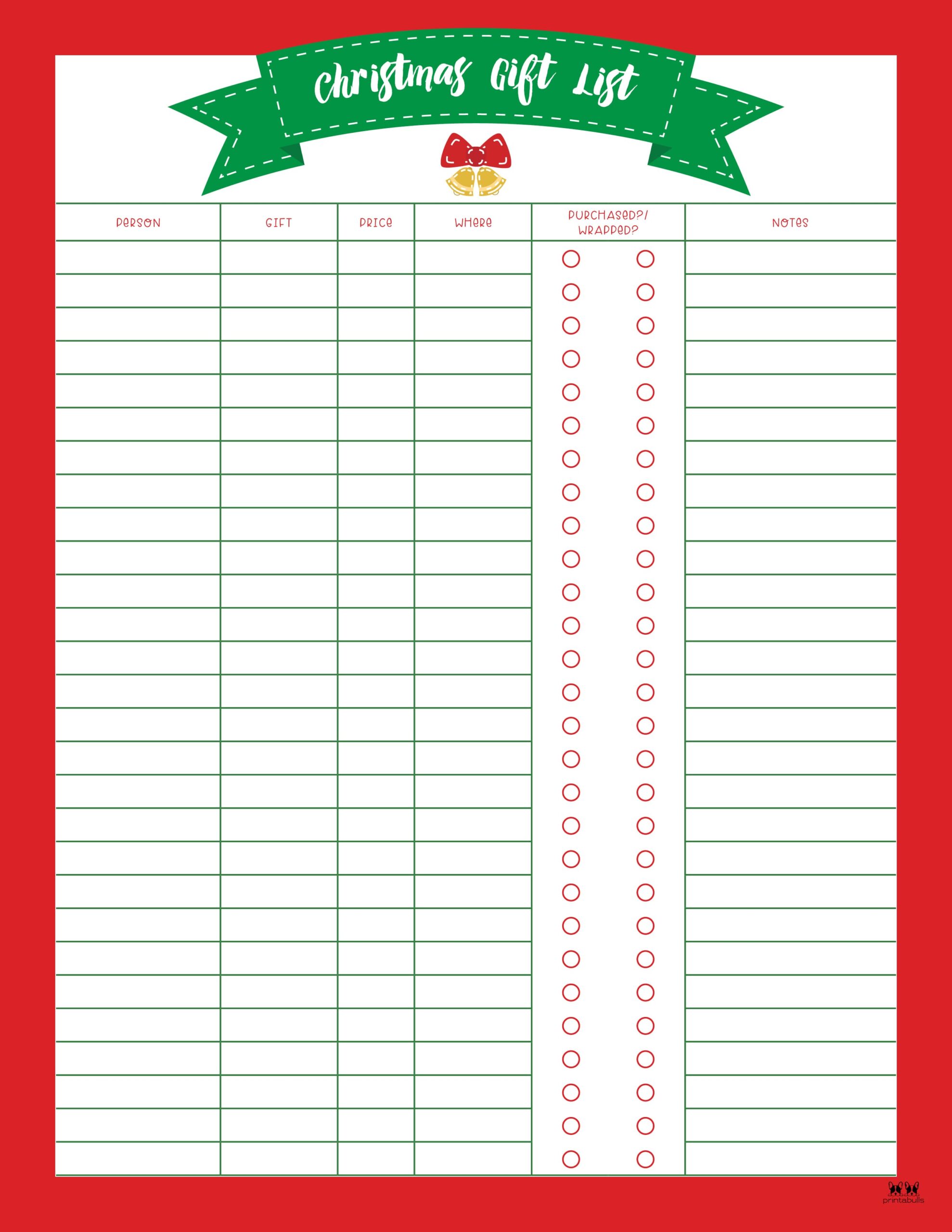 Christmas Gift List Templates 20 FREE Pages Printabulls