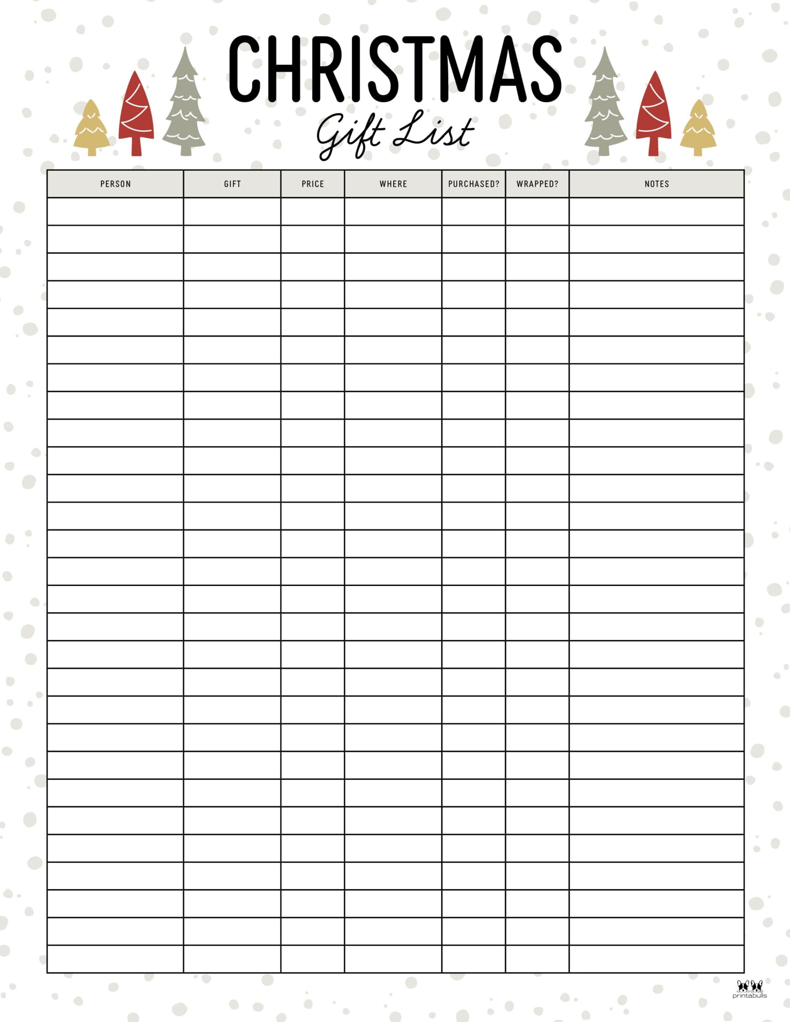 Christmas Gift List Templates 20 FREE Pages Printabulls