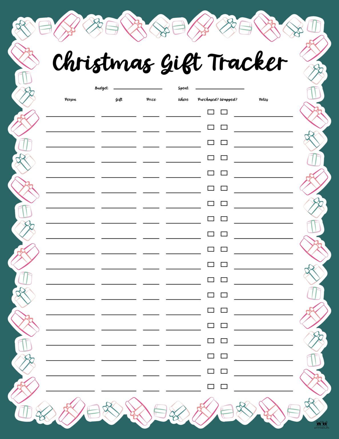 Christmas Gift List Templates 20 FREE Pages Printabulls