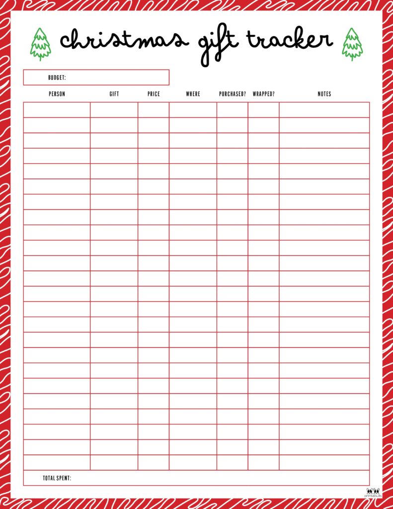 Christmas Gift Tracker Printable Fanny Printable