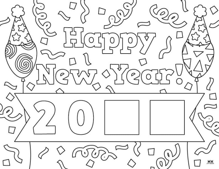 New Year Coloring Pages 40 FREE - Printable New Year Coloring Page 12 768x593 