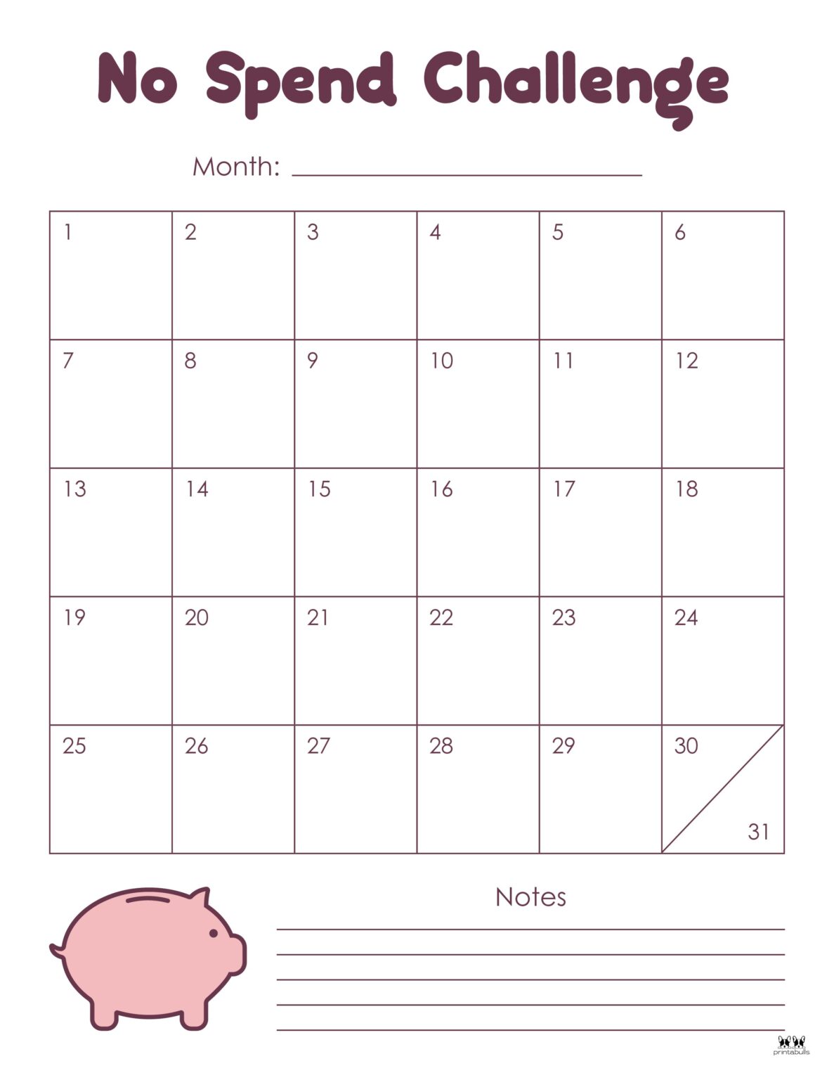 No Spend Challenge Printables | Printabulls
