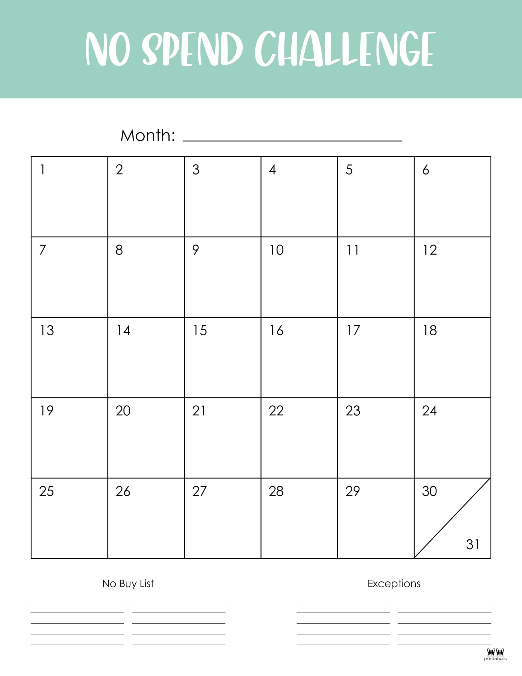 No Spend Challenge Printables Printabulls No Spend Challenge Printables Printabulls