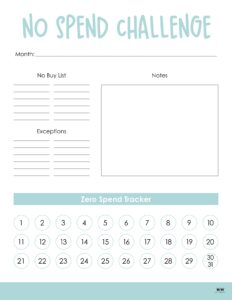No Spend Challenge Printables | Printabulls