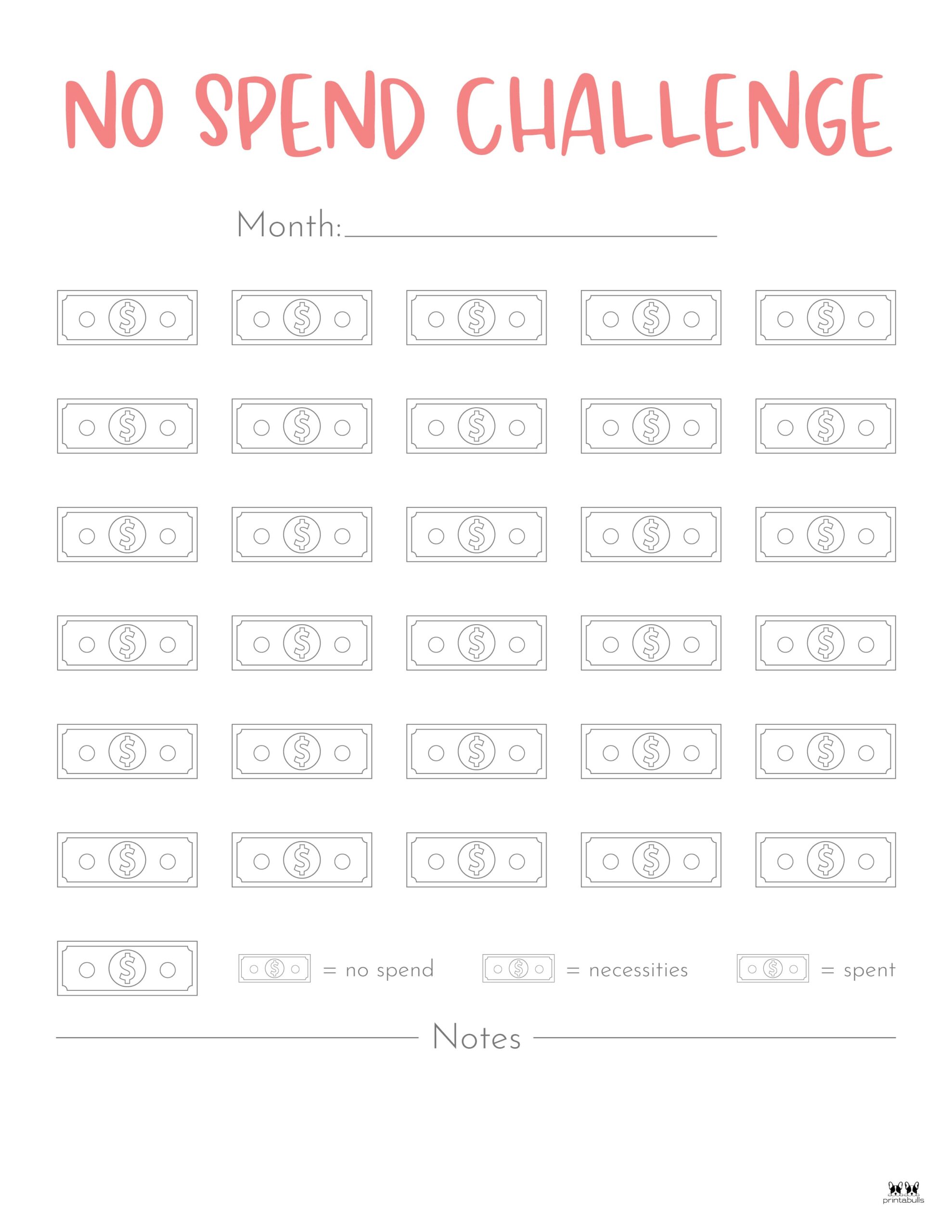 No Spend Challenge Printables Printabulls