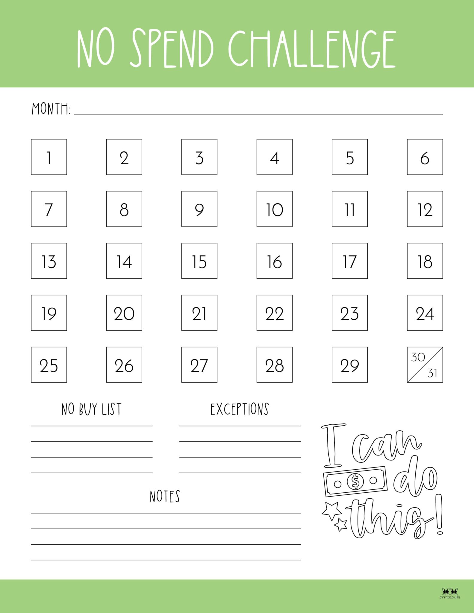 No Spend Challenge Printables Printabulls No Spend Challenge Printables Printabulls