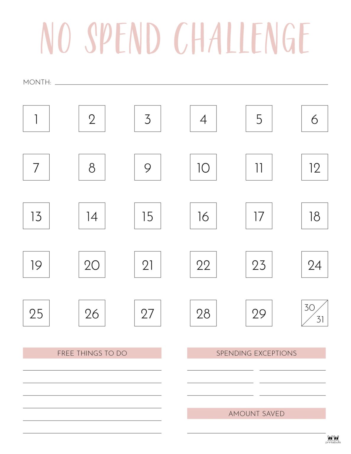 No Spend Challenge Printables | Printabulls