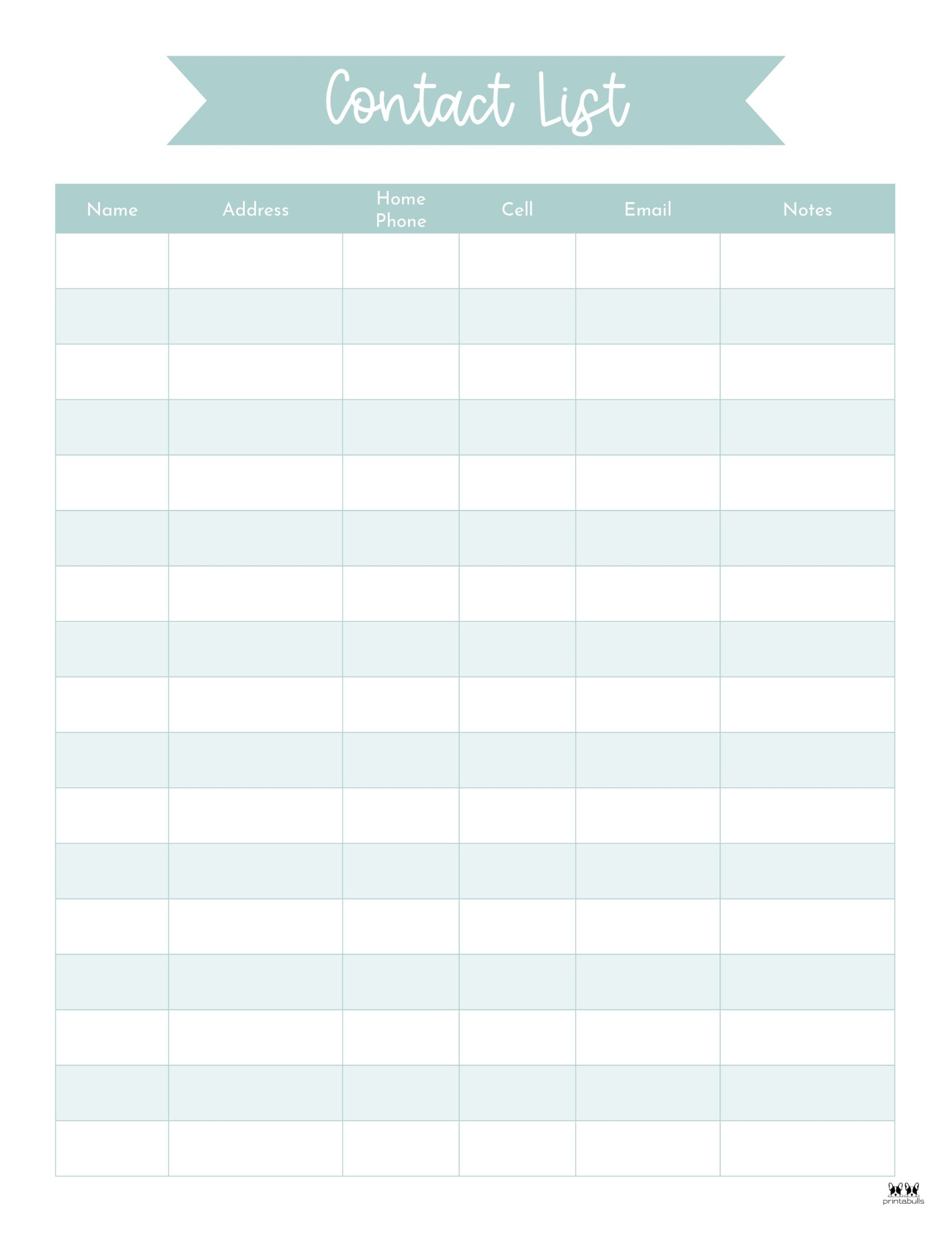 Contact List Templates - 20 FREE Printables | Printabulls