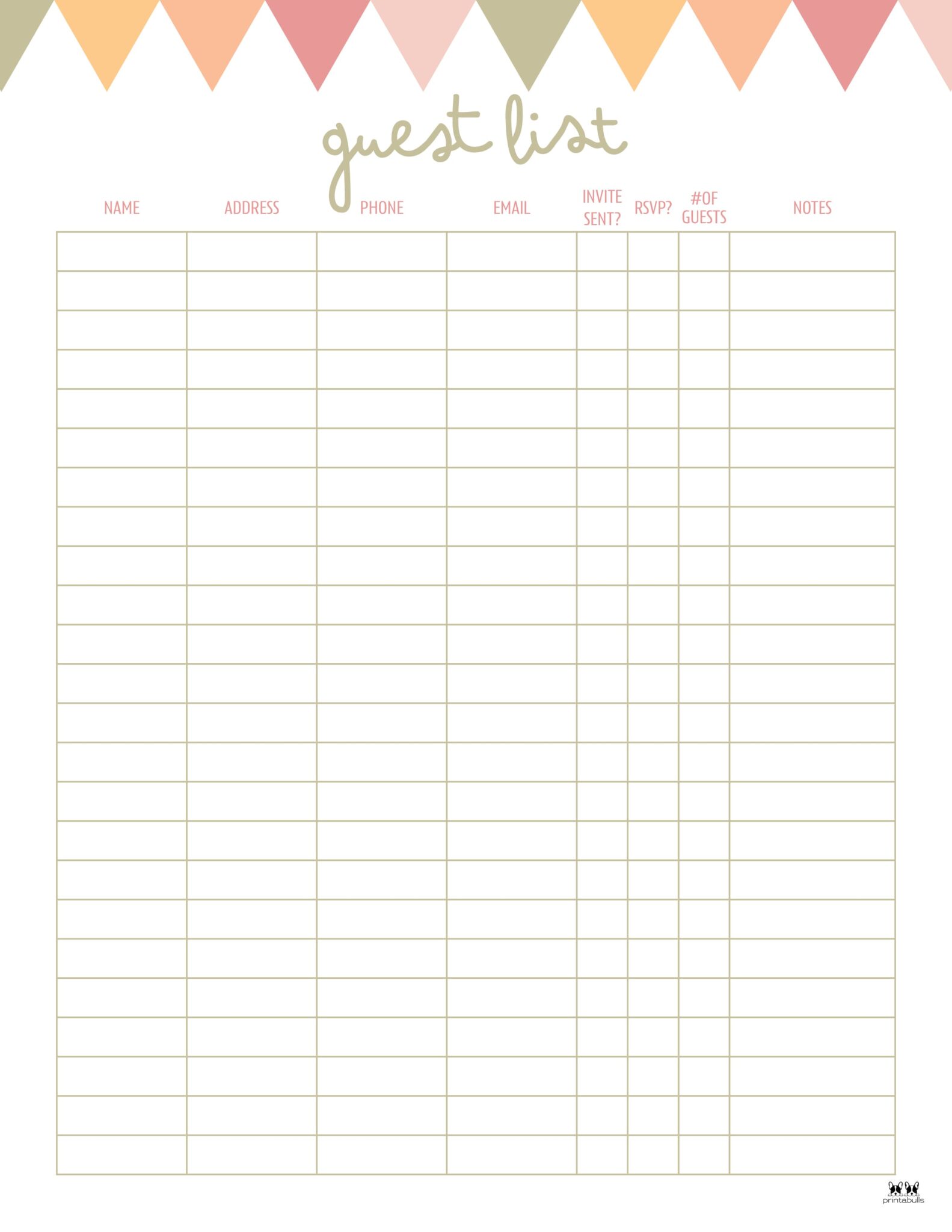Guest List Templates - 12 FREE Printables | Printabulls