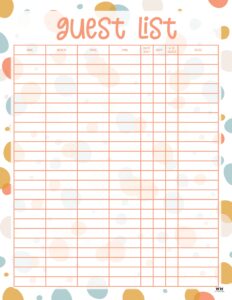 Guest List Templates - 12 FREE Printables | Printabulls