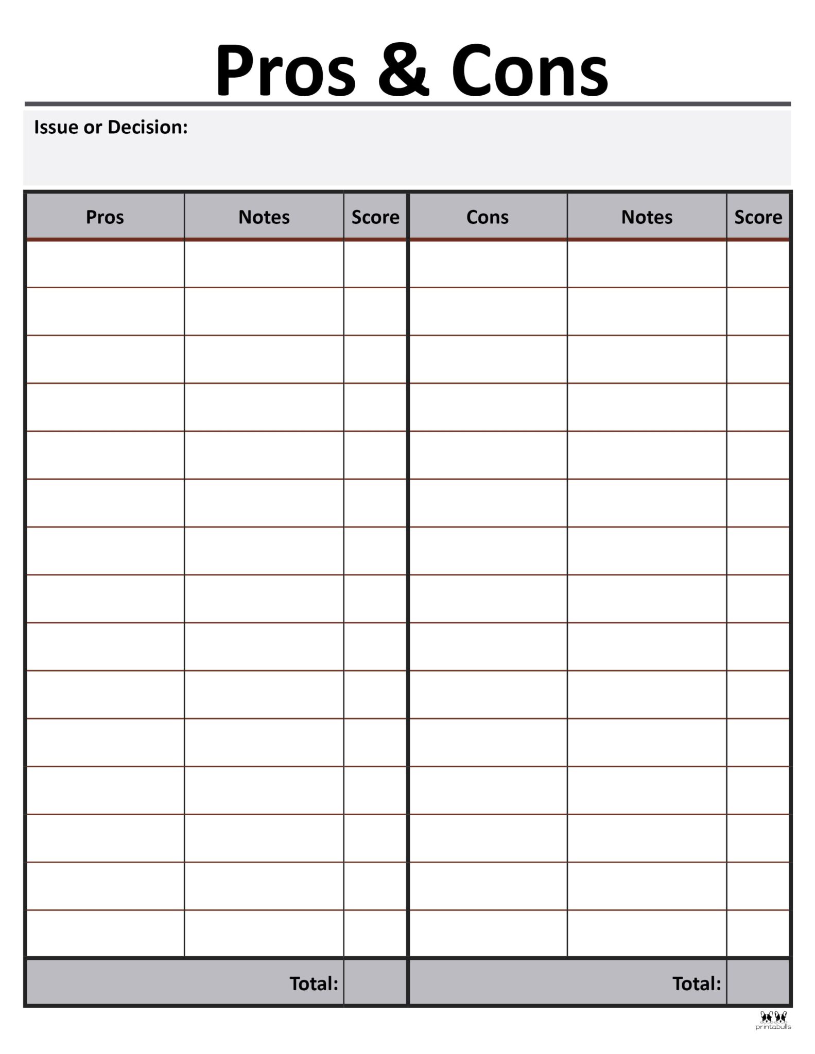 Pros cons list templates 18 printables printabulls