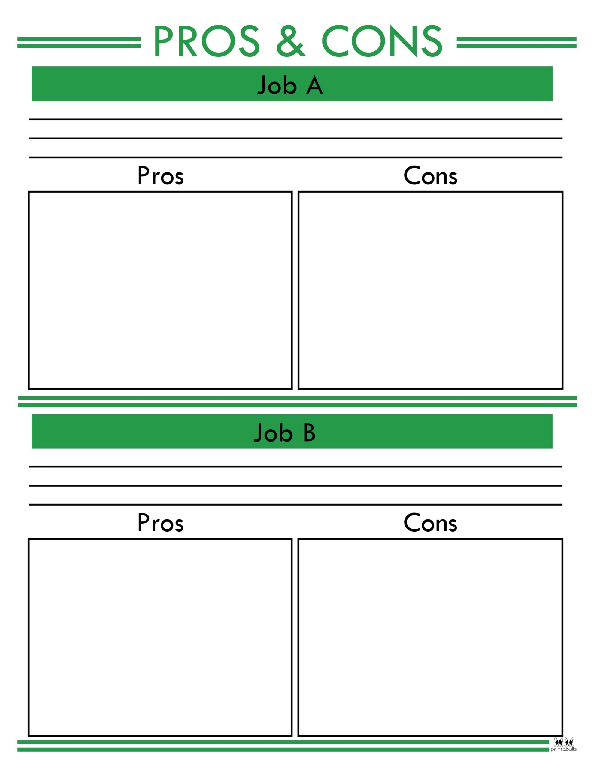 Pros & Cons List Templates - 18 Printables | Printabulls